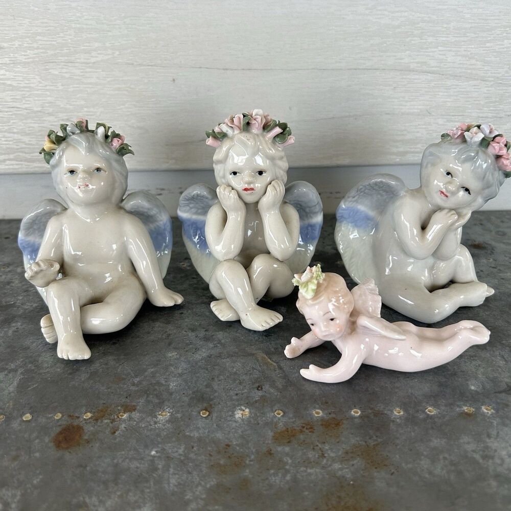 Lot Of 4 Vintage Angel Cherub Figurines Porcelain Albert E Price Religious Decor